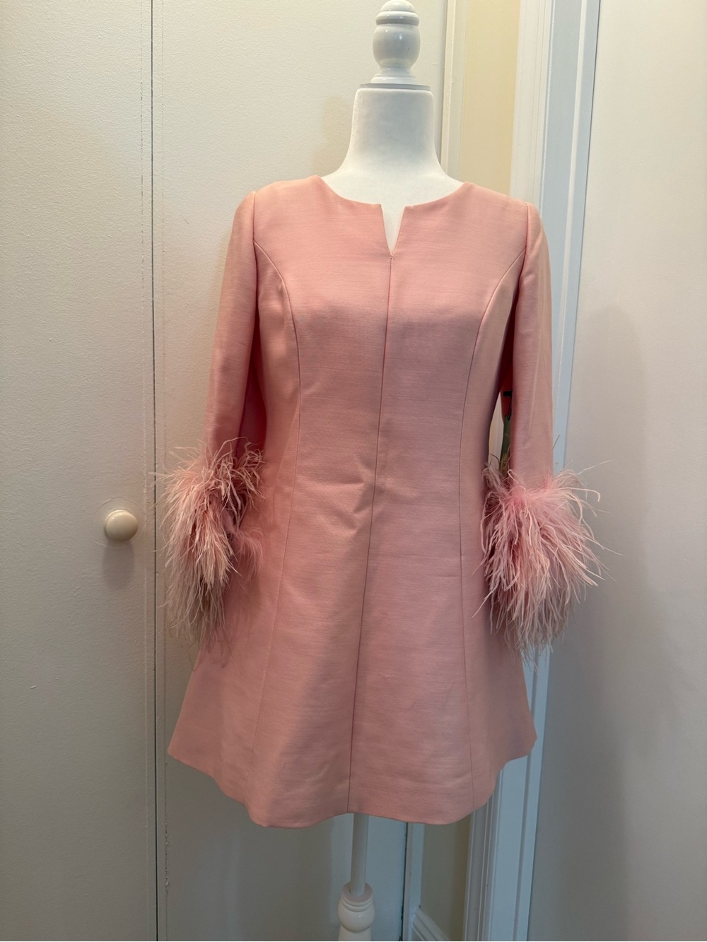Blush Pink Mini Dress with Feather Cuffs